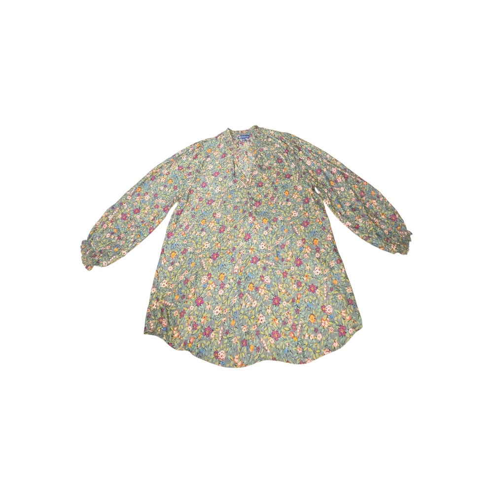 Democracy Women's Multicolor Floral Smocked Neck Balloon Sleeve‎ Blouse Size M
